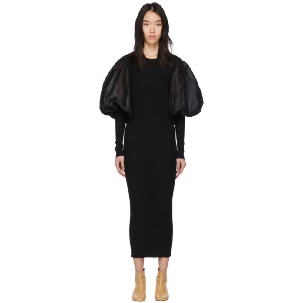 Toteme Vignola black puff sleeve midi dress